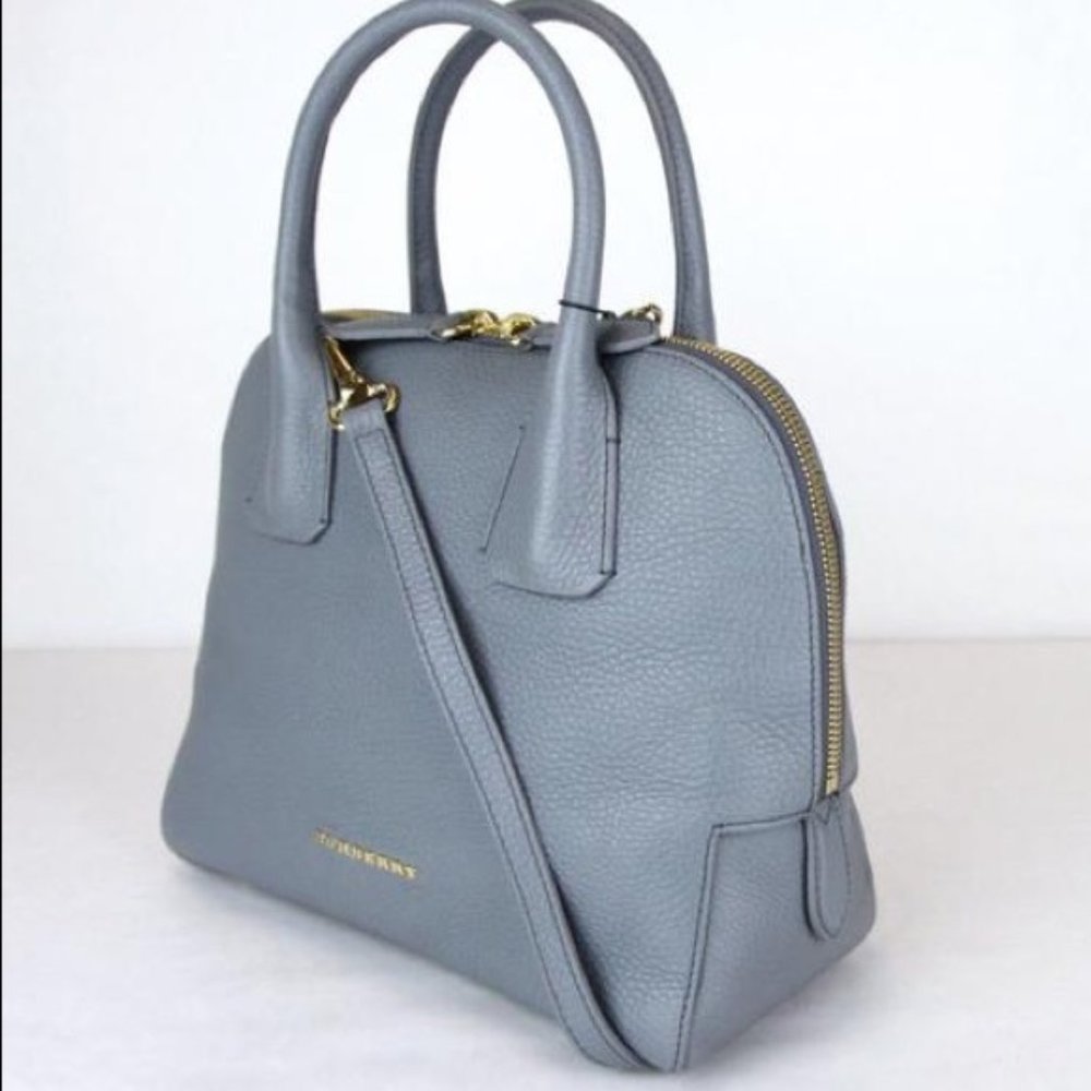 Authentic Burberry Stormy Grey Leather Bowling bag